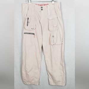 Johnny Was Pete Marika‎ Cargo Pants Button Zipper 8 Beige Tan Casual Y2K DEFECT